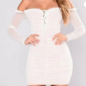White Rouched Off the Shoulder Mini